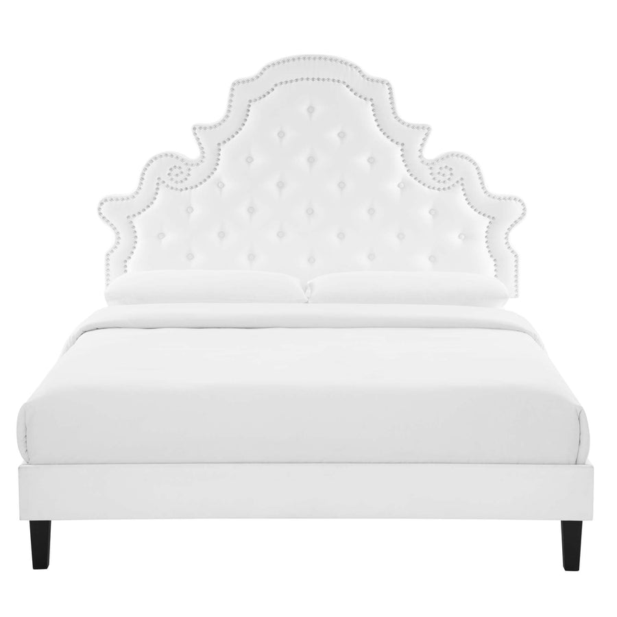 Tatum Tufted Performance Velvet Twin Platform Bed in White