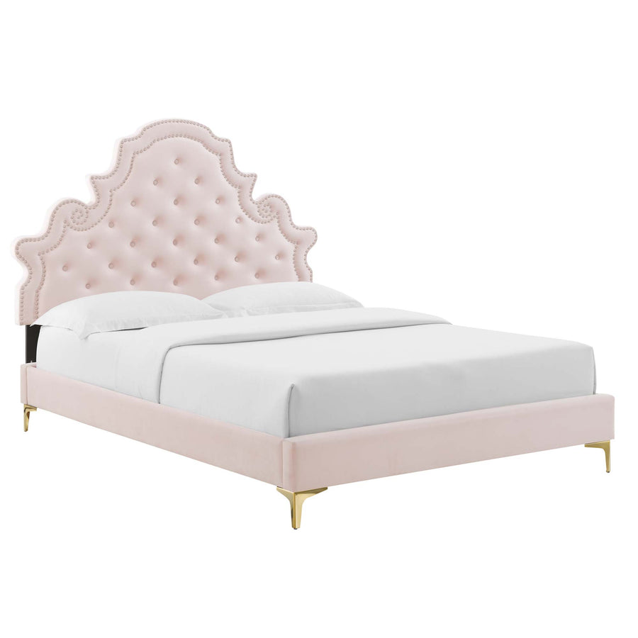 Tatum Tufted Performance Velvet Full Platform Bed in Pink