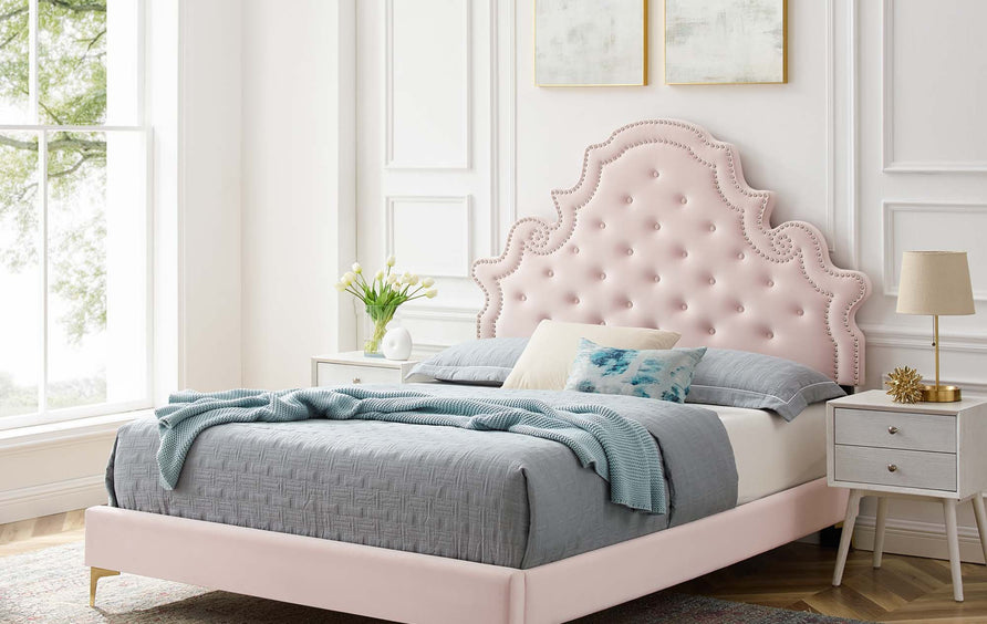 Tatum Tufted Performance Velvet Full Platform Bed in Pink