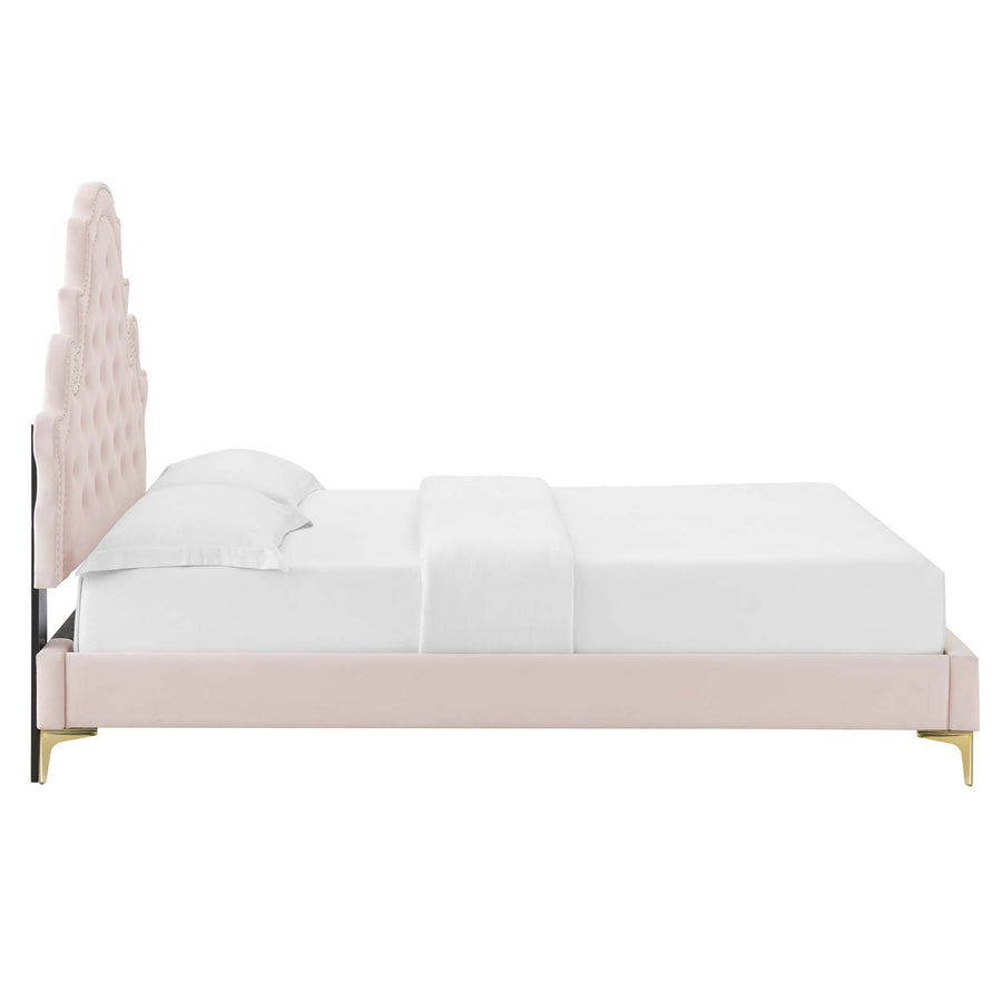 Tatum Tufted Performance Velvet Full Platform Bed in Pink