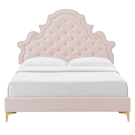 Gwyneth Tufted Performance Velvet Full Platform Bed in Pink