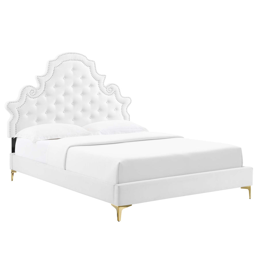 Tatum Tufted Performance Velvet Full Platform Bed in White