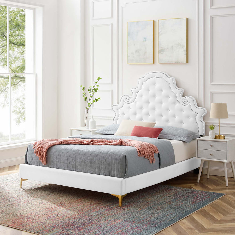 Tatum Tufted Performance Velvet Full Platform Bed in White