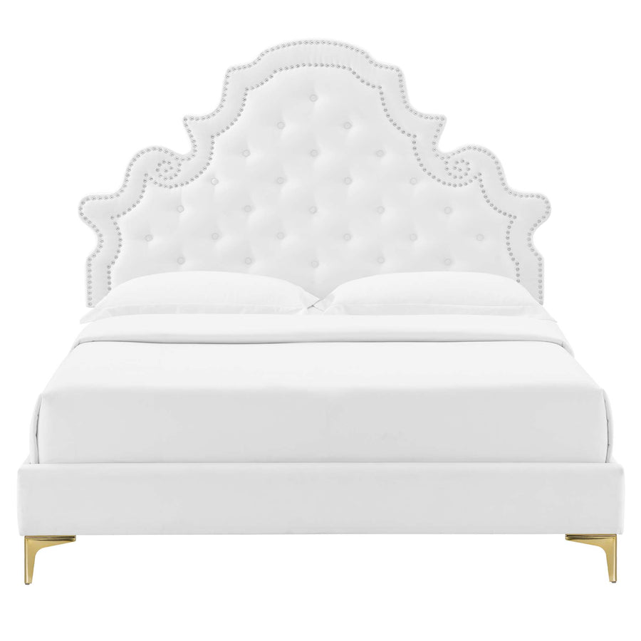 Tatum Tufted Performance Velvet Full Platform Bed in White
