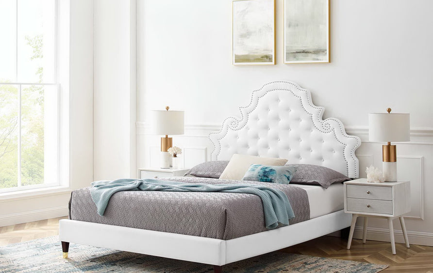 Tatum Tufted Performance Velvet Full Platform Bed in White