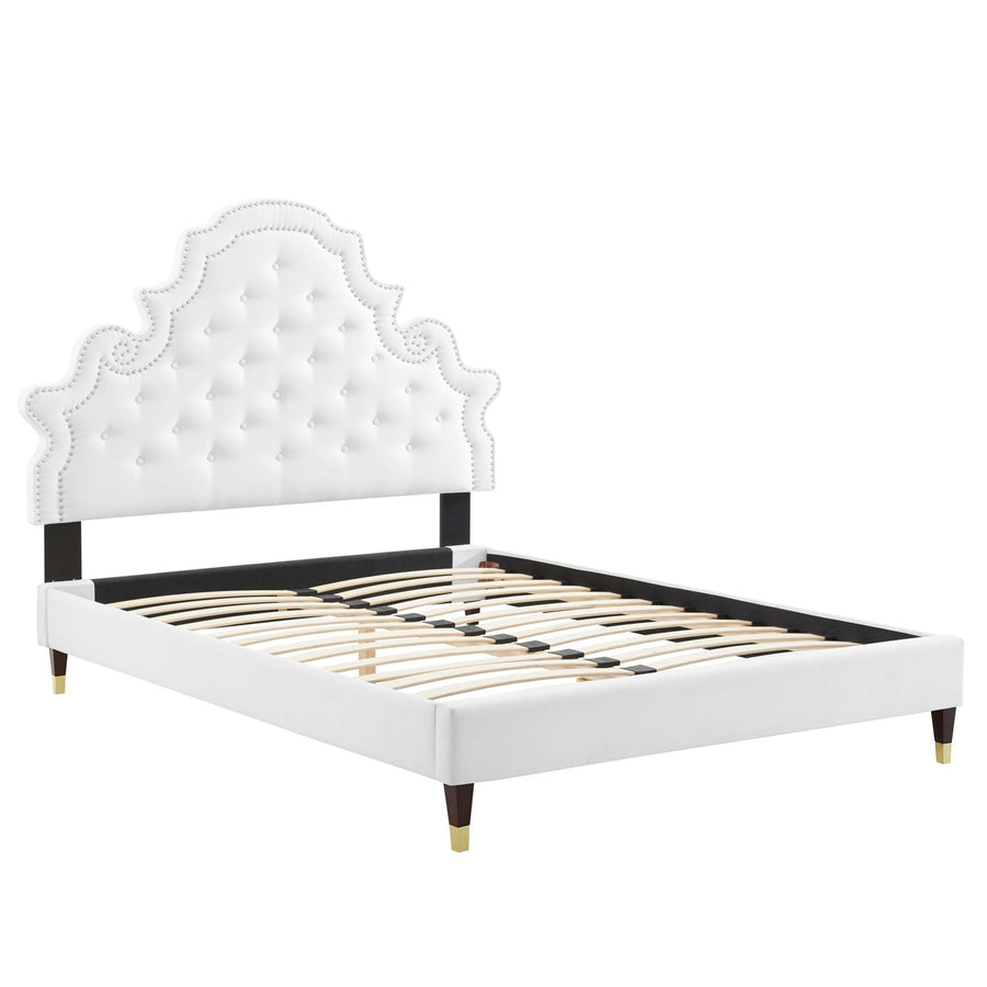 Tatum Tufted Performance Velvet Full Platform Bed in White