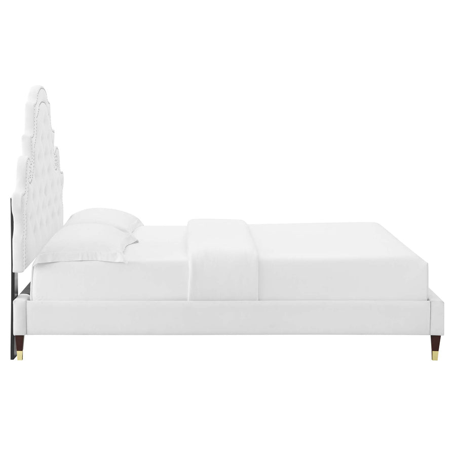 Tatum Tufted Performance Velvet Full Platform Bed in White