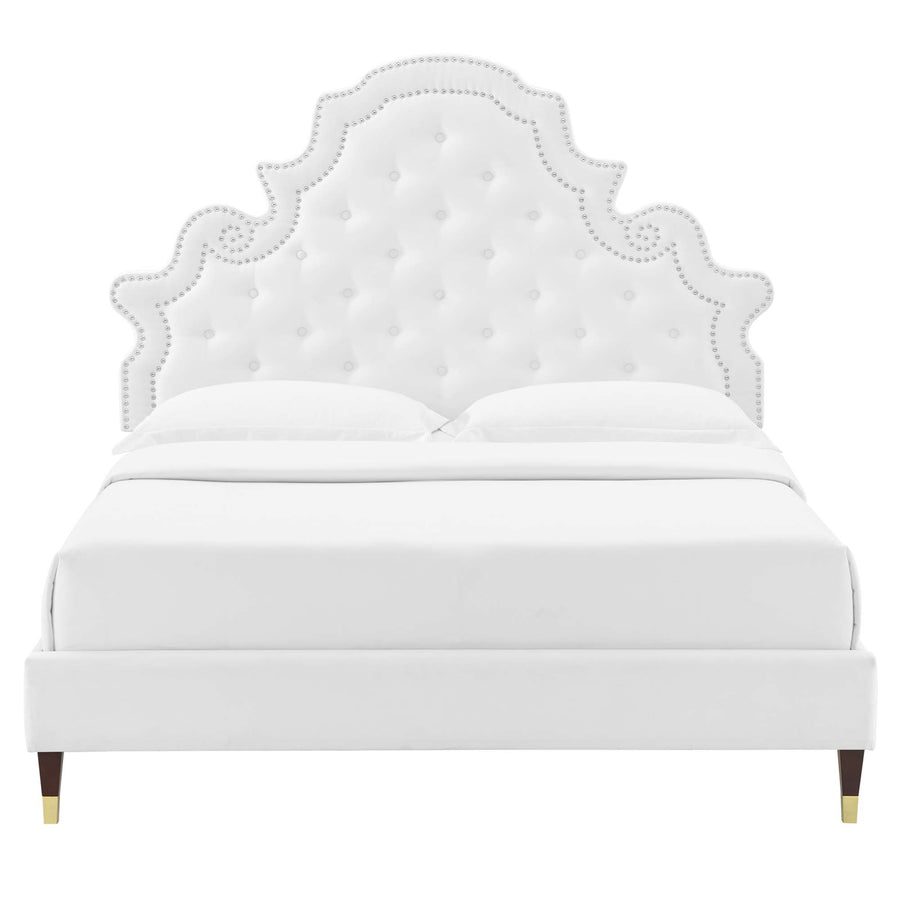 Tatum Tufted Performance Velvet Full Platform Bed in White