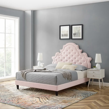 Gwyneth Tufted Performance Velvet Full Platform Bed in Pink