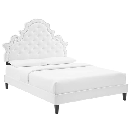 Gwyneth Tufted Performance Velvet Full Platform Bed in White