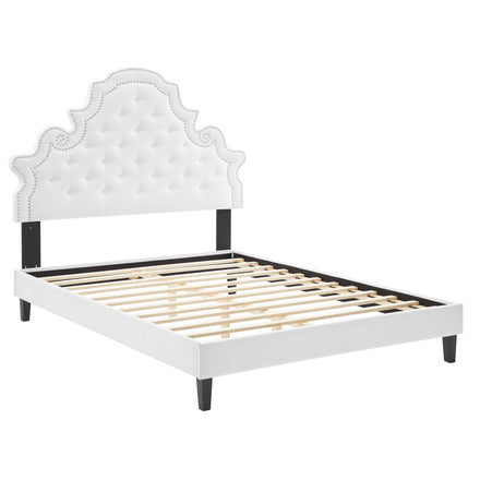 Gwyneth Tufted Performance Velvet Full Platform Bed in White