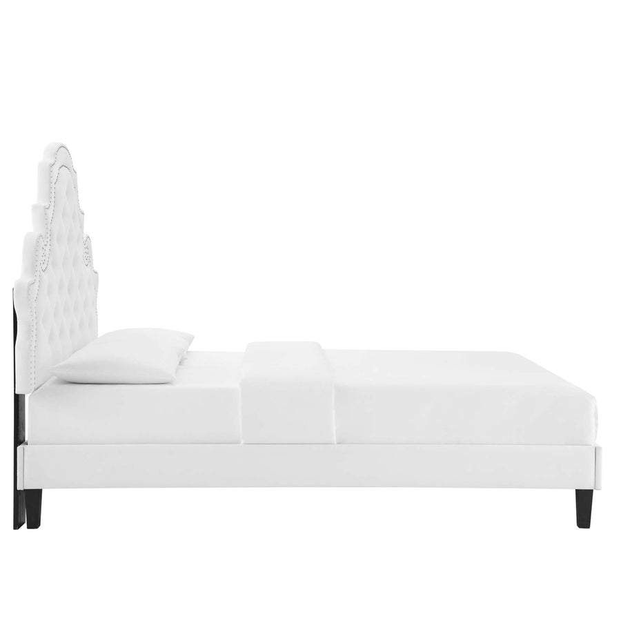 Tatum Tufted Performance Velvet Full Platform Bed in White
