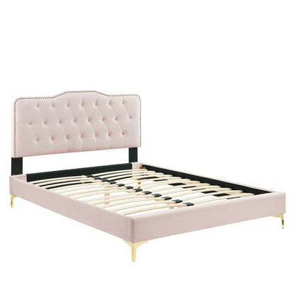 Amber Performance Velvet Queen Platform Bed by Furniture For America