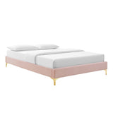 Reese Performance Velvet Queen Platform Bed in Pink