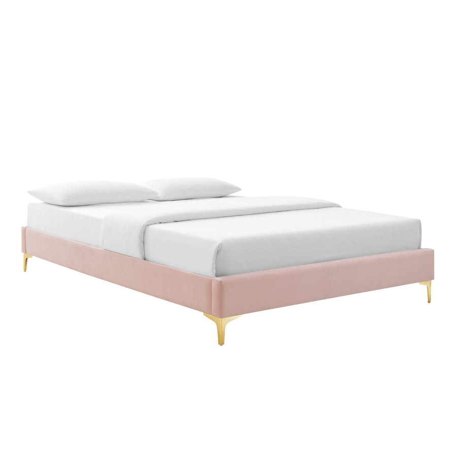 Reese Performance Velvet Queen Platform Bed in Pink