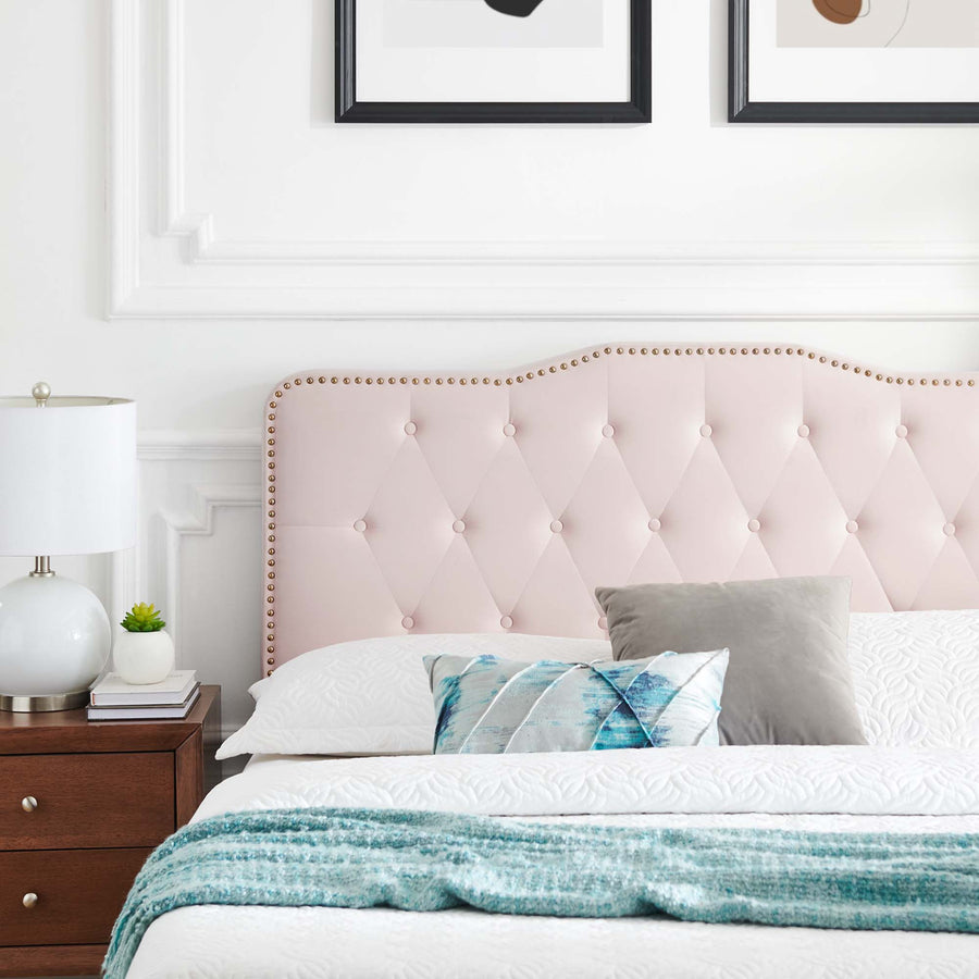 Reese Performance Velvet Queen Platform Bed in Pink