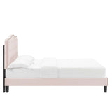 Reese Performance Velvet Queen Platform Bed in Pink
