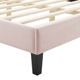 Reese Performance Velvet Queen Platform Bed in Pink