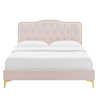 Amber Tufted Performance Velvet Twin Platform Bed by Furniture For America