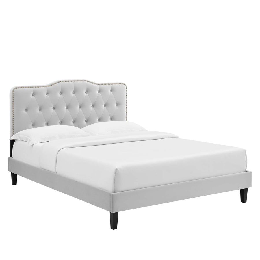 Reese Performance Velvet Twin Platform Bed in Light Gray