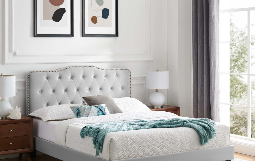 Reese Performance Velvet Twin Platform Bed in Light Gray