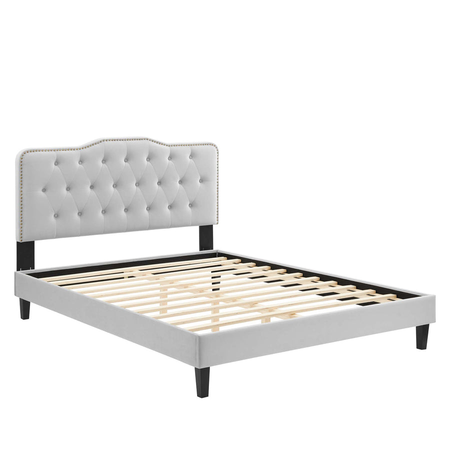 Reese Performance Velvet Twin Platform Bed in Light Gray