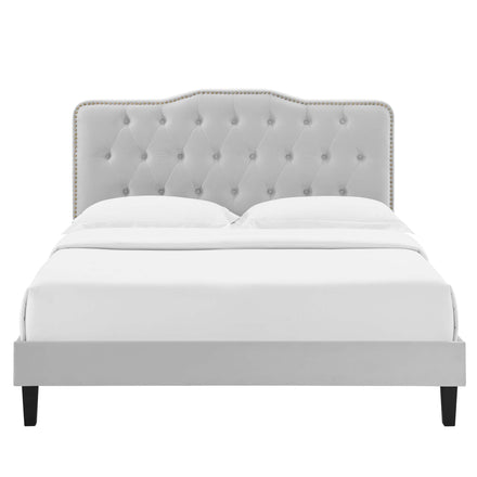 Amber Performance Velvet Twin Platform Bed in Light Gray