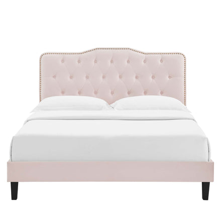 Amber Performance Velvet Twin Platform Bed in Pink