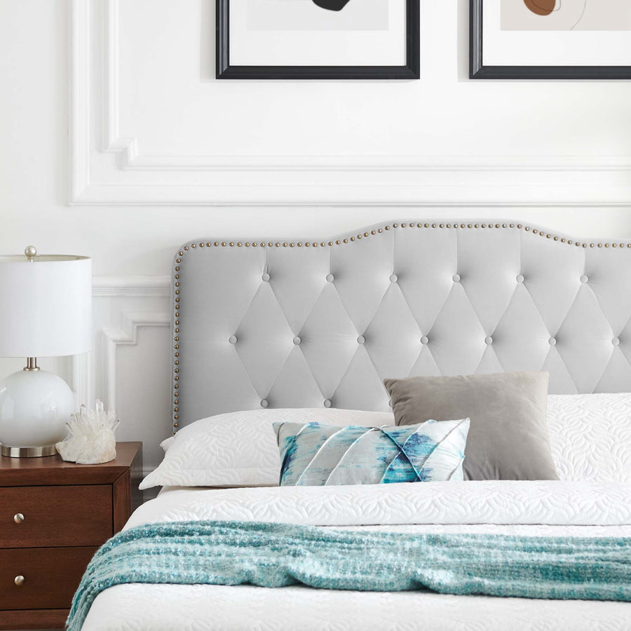 Reese Tufted Performance Velvet King Platform Bed in Light Gray