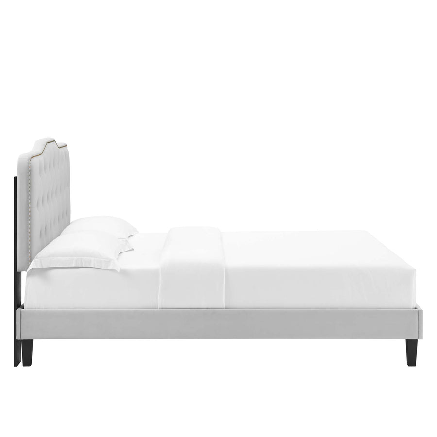 Reese Tufted Performance Velvet King Platform Bed in Light Gray