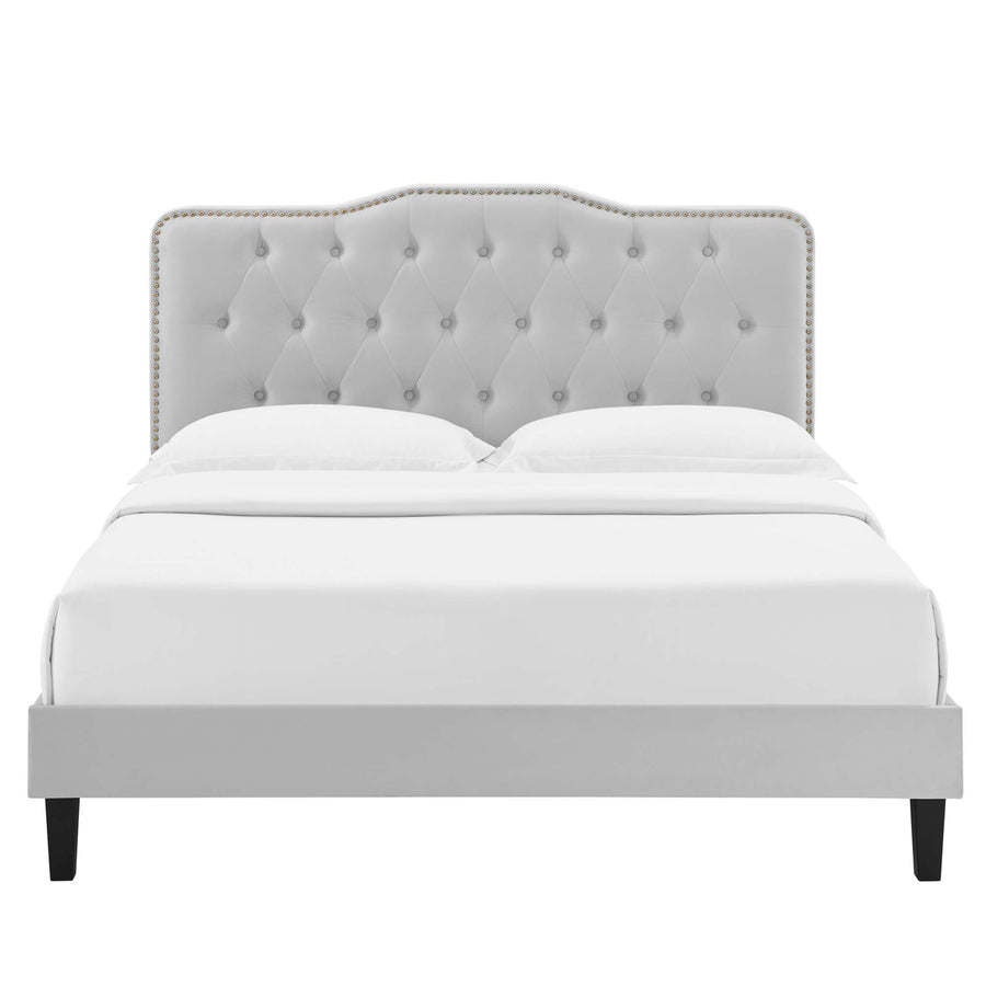 Reese Tufted Performance Velvet King Platform Bed in Light Gray