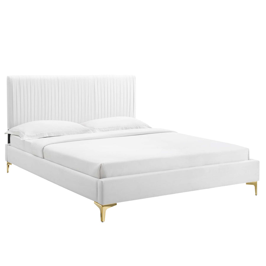 Glen Performance Velvet Full Platform Bed in White