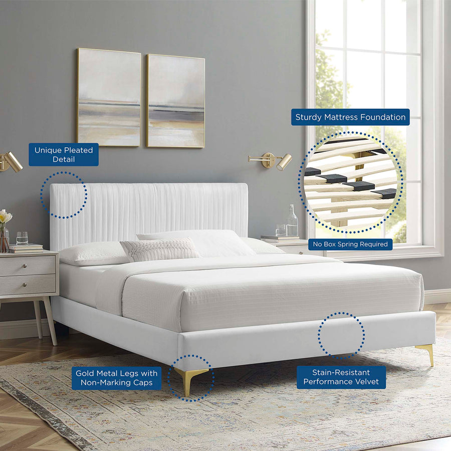 Glen Performance Velvet Full Platform Bed in White