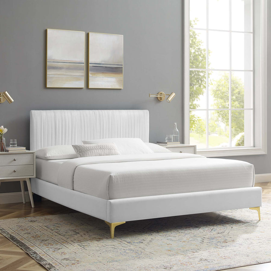 Glen Performance Velvet Full Platform Bed in White