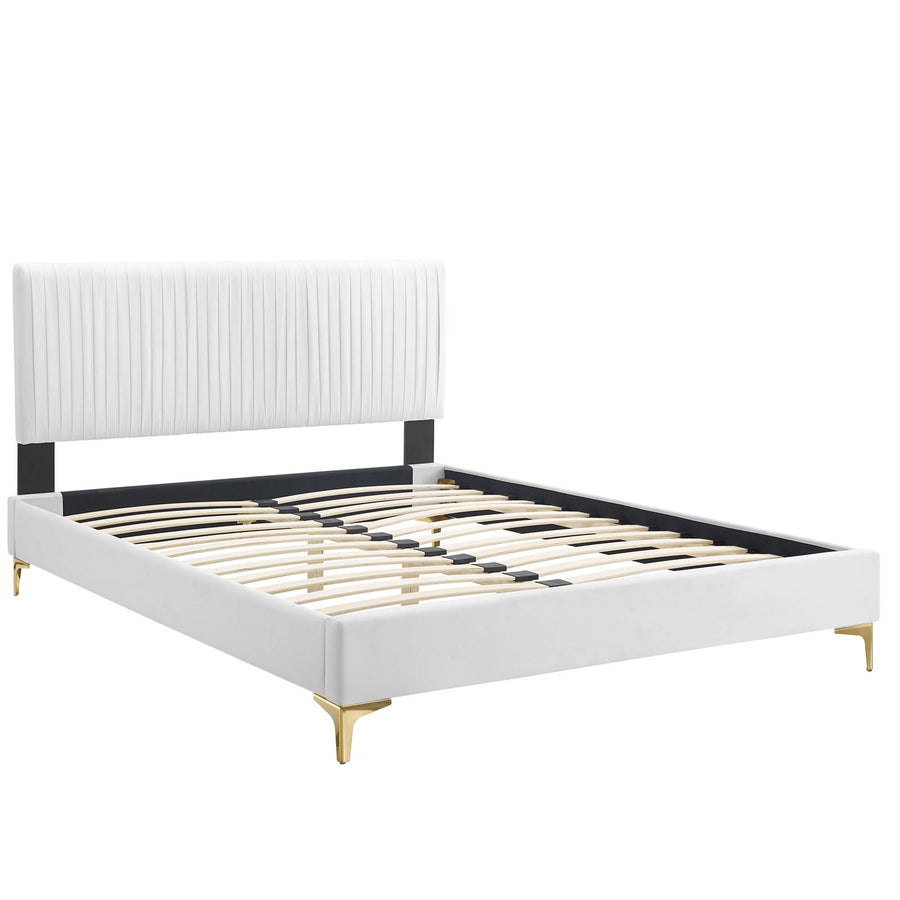 Glen Performance Velvet Full Platform Bed in White
