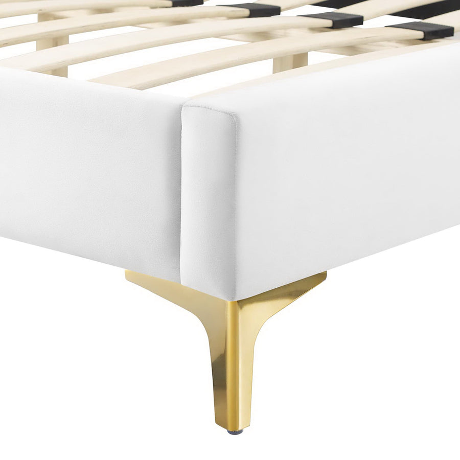 Glen Performance Velvet Full Platform Bed in White