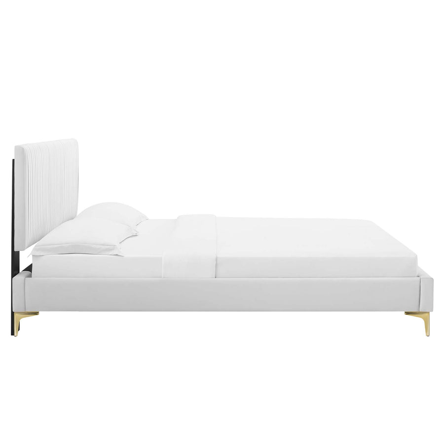 Glen Performance Velvet Full Platform Bed in White