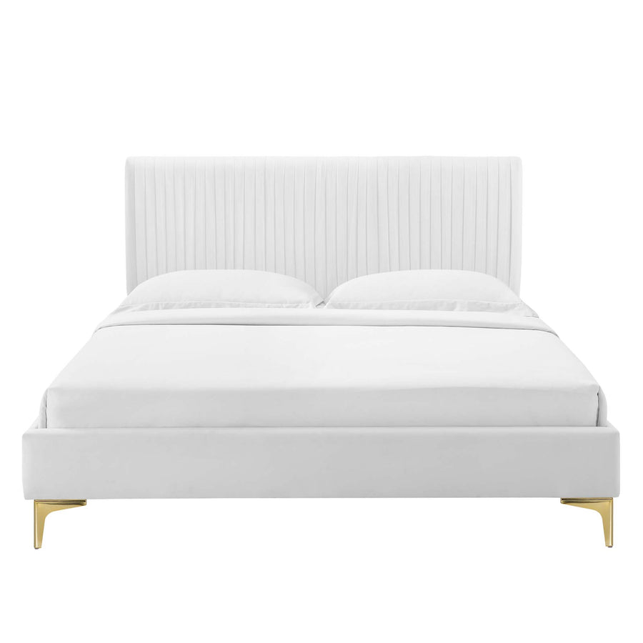 Glen Performance Velvet Full Platform Bed in White