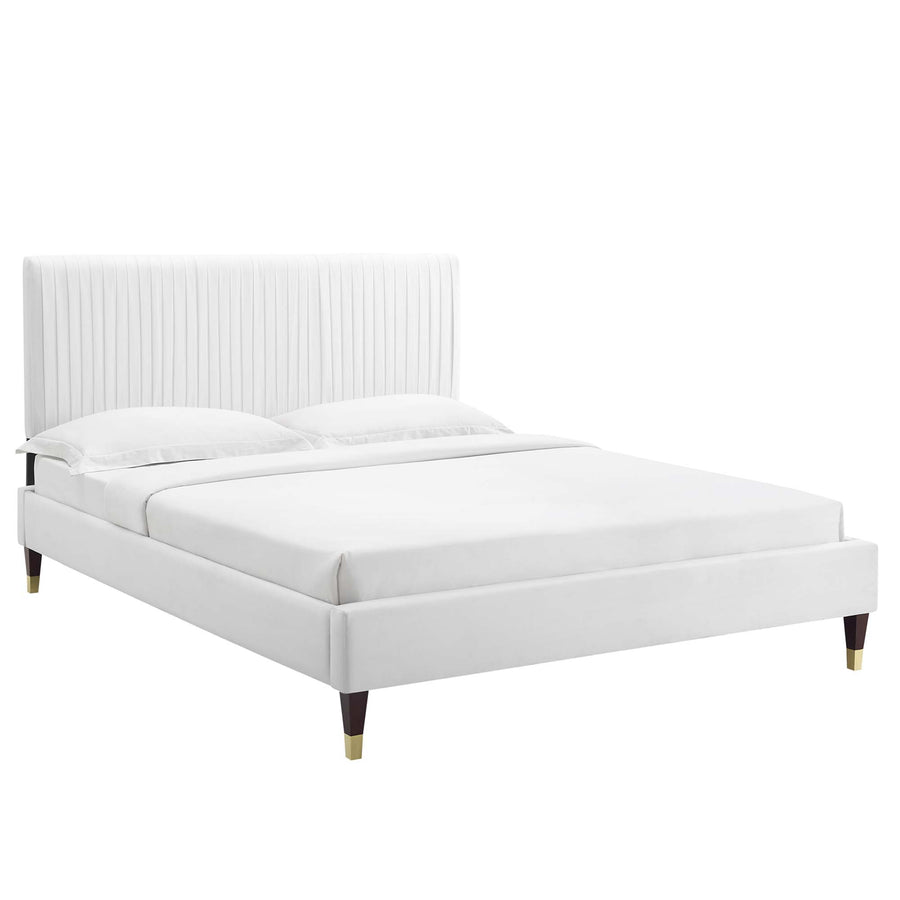 Glen Performance Velvet Full Platform Bed in White