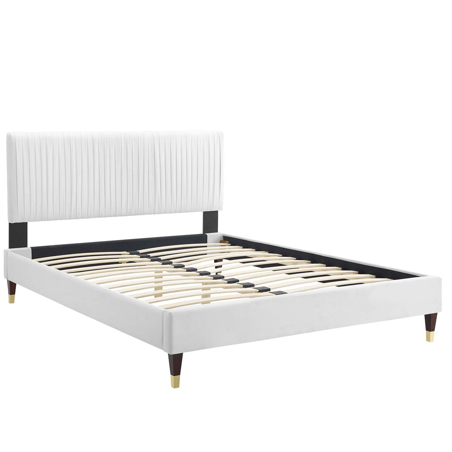Glen Performance Velvet Full Platform Bed in White
