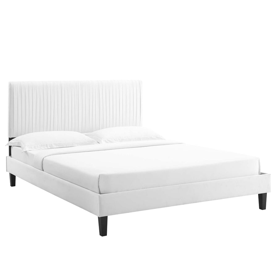 Glen Performance Velvet Full Platform Bed in White