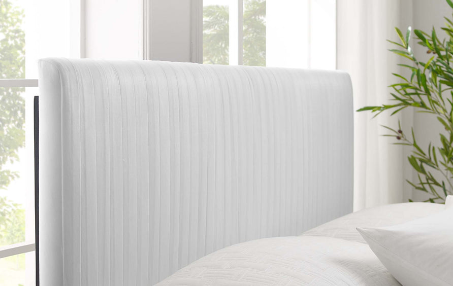 Glen Performance Velvet Full Platform Bed in White