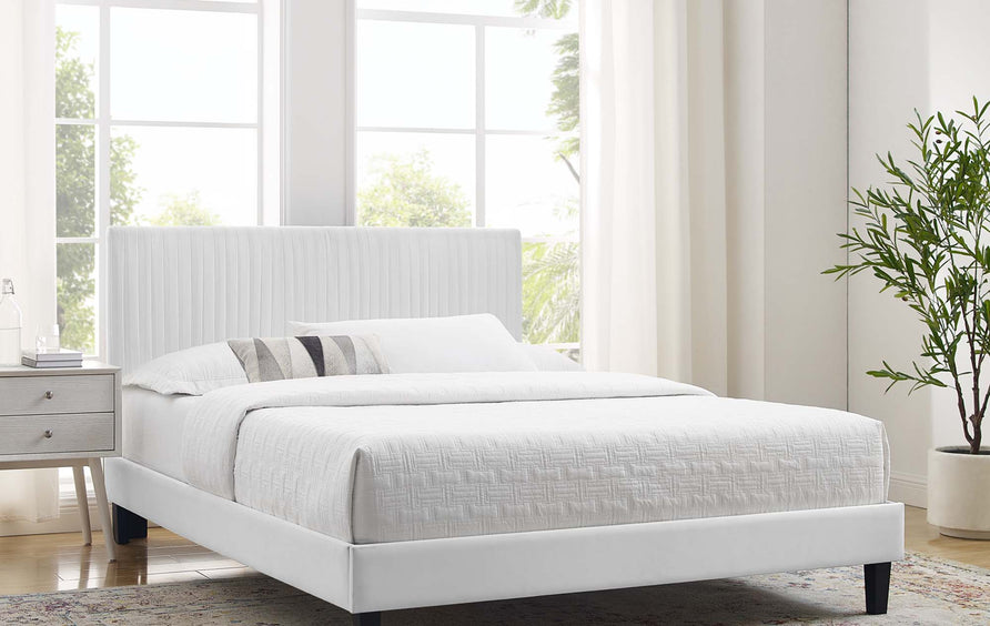 Glen Performance Velvet Full Platform Bed in White