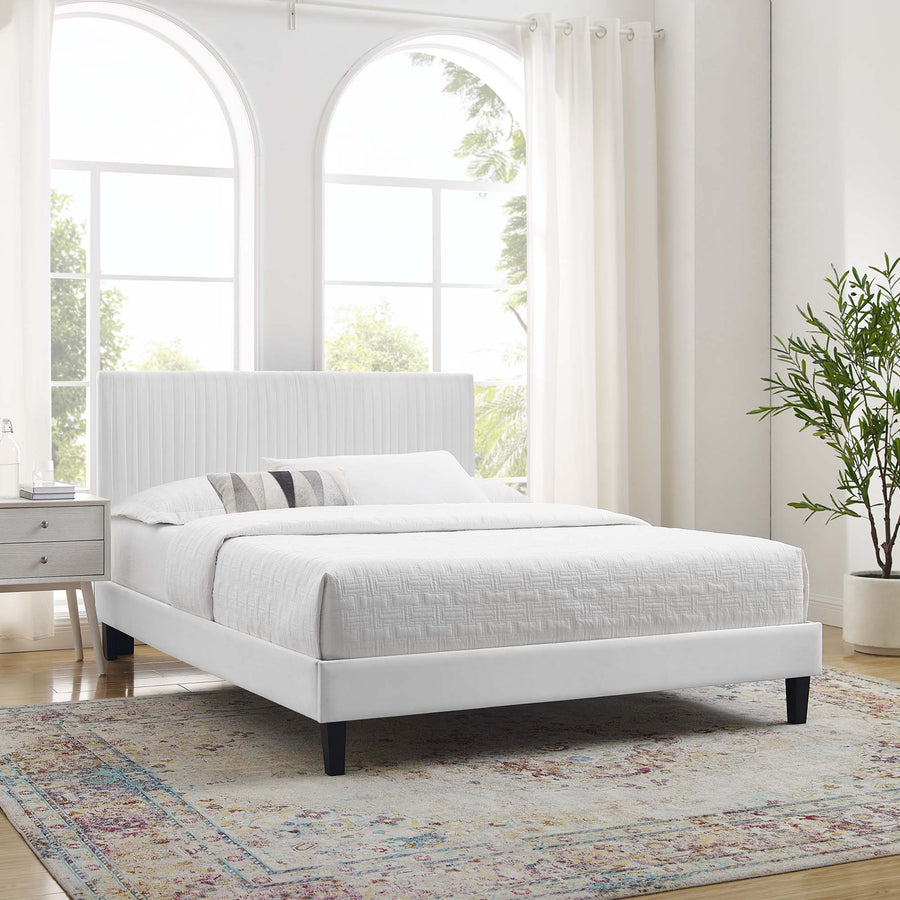 Glen Performance Velvet Full Platform Bed in White
