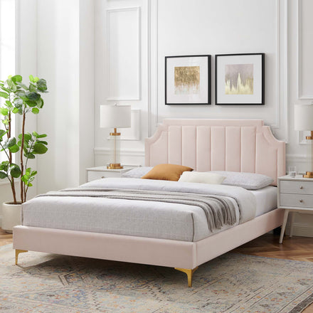 Sienna Performance Velvet Twin Platform Bed in Pink