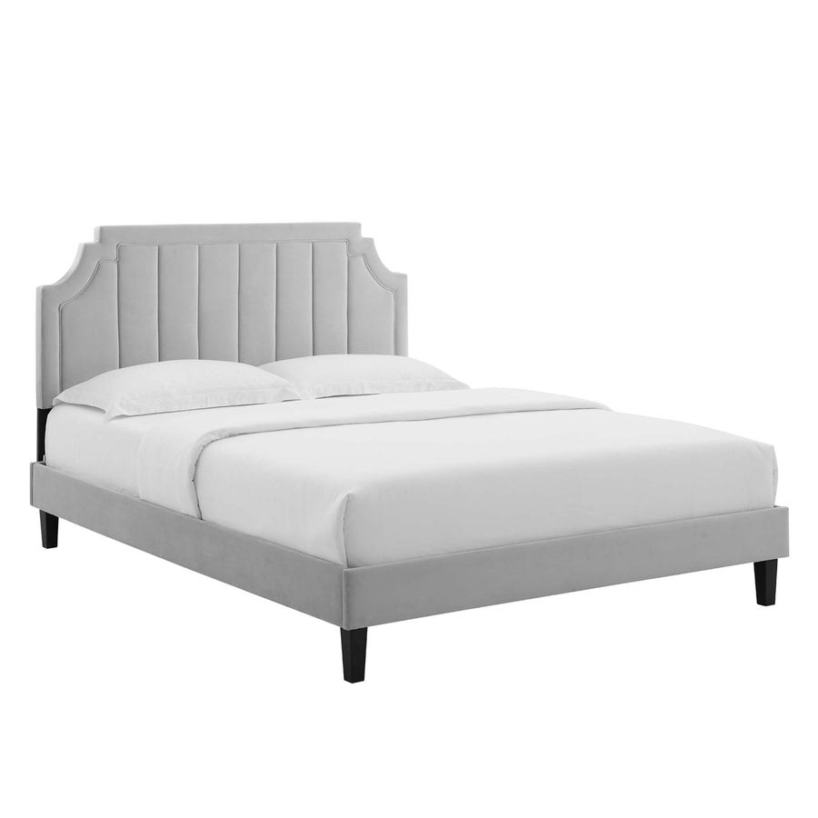 Cypress Performance Velvet Twin Platform Bed in Light Gray