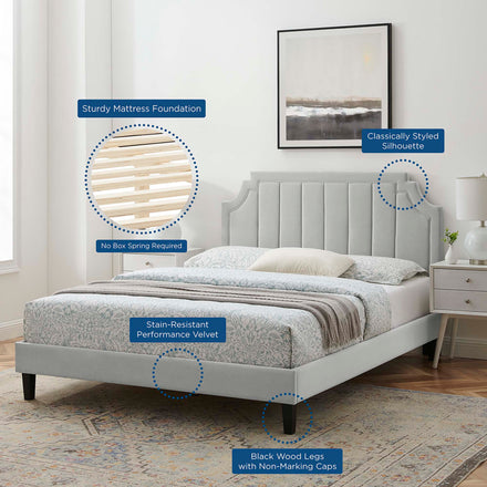 Sienna Performance Velvet Twin Platform Bed in Light Gray