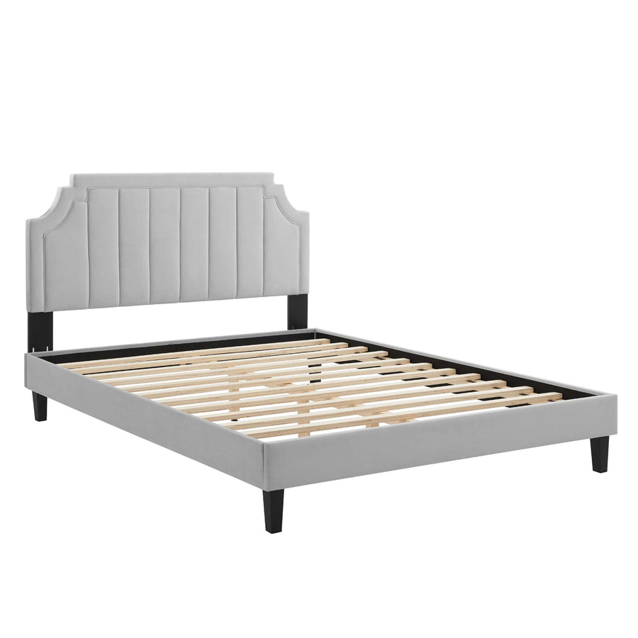 Cypress Performance Velvet Twin Platform Bed in Light Gray