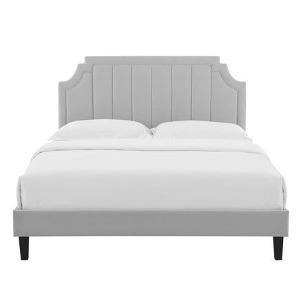 Sienna Performance Velvet Twin Platform Bed in Light Gray