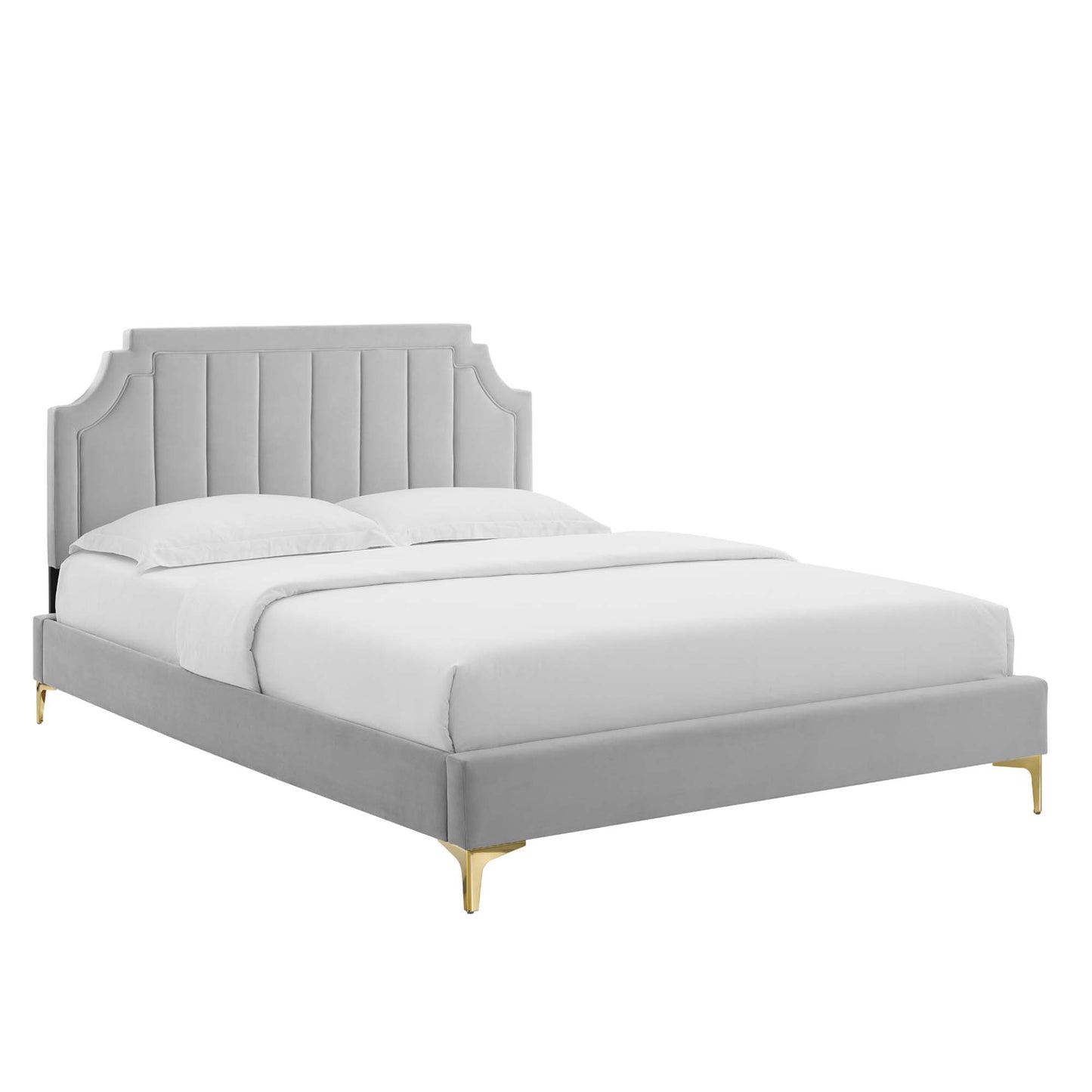 Cypress Performance Velvet Full Platform Bed in Light Gray